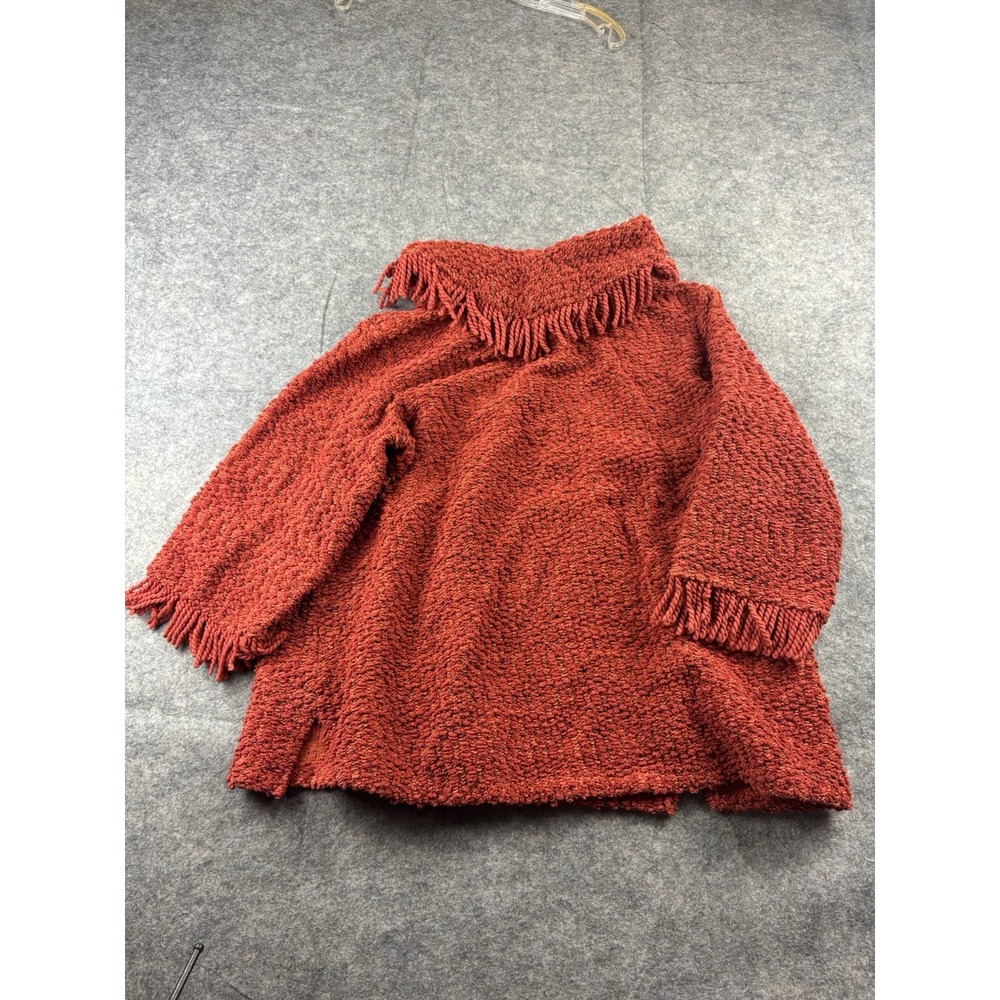 Ali Miles Women's Plus 1X Red Cowl Collar Knit Sweater Yarn Fringe Textured Knit - Picture 7 of 7